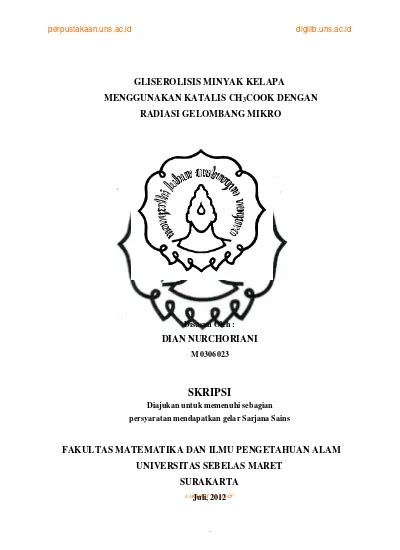 Gliserolisis Minyak Kelapa Menggunakan Katalis Ch Cook Dengan Radiasi