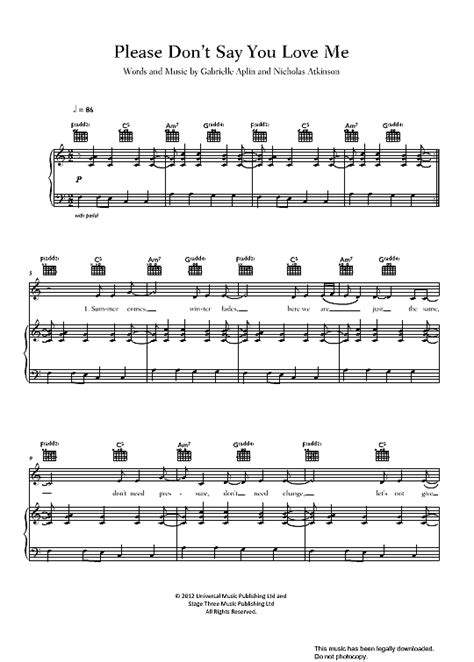 Please Don T Say You Love Me Klavier Gesang And Gitarre Pdf Noten Von