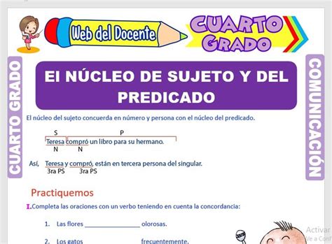 Ficha De El N Cleo Del Sujeto Y Del Predicado Para Cuarto Grado De