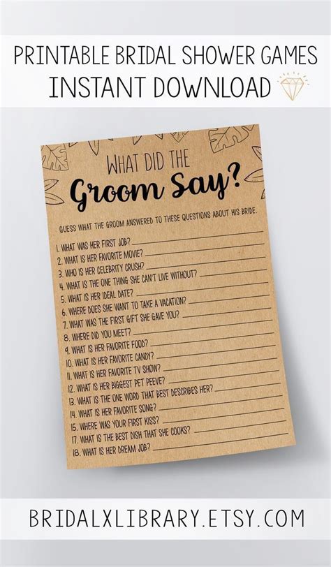 What Did The Groom Say Bridal Shower Games Bridal Shower Etsy