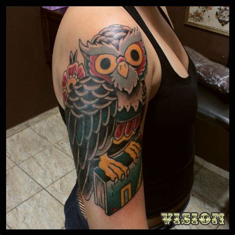 Owl book tattoo oldschool traditional by: Vision Renato | Book tattoo ...