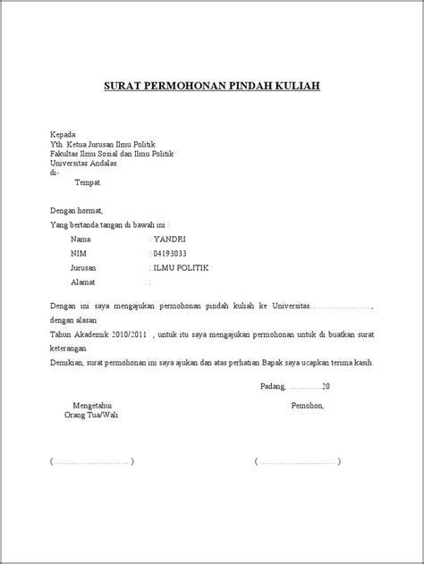 Contoh Surat Permohonan Mahasiswa Untuk Pindah Kelas Surat Permohonan