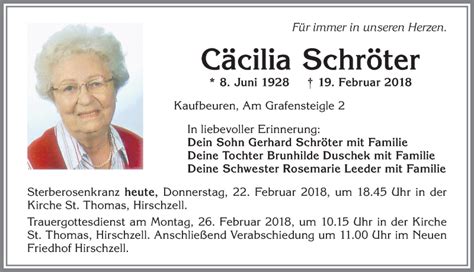 Traueranzeigen von Cäcilia Schröter Allgäuer Zeitung