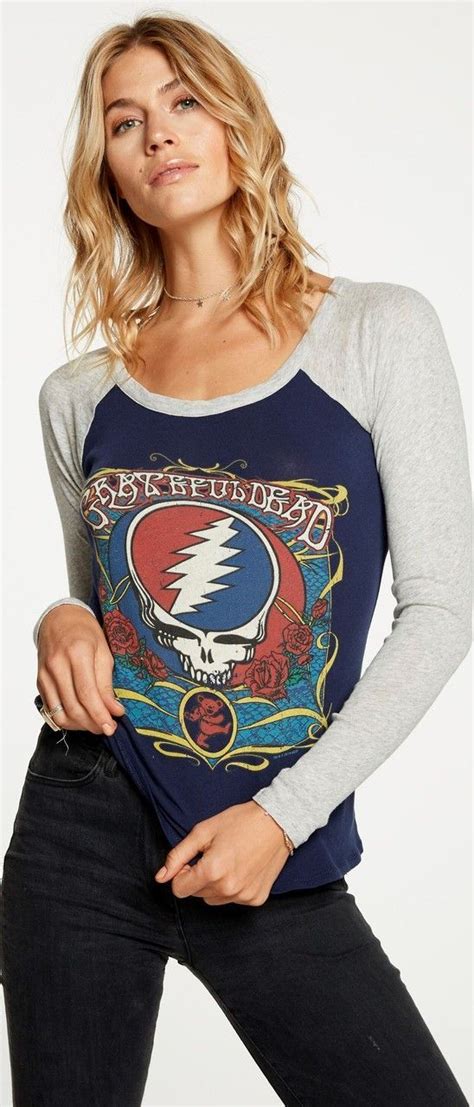 Grateful Dead Vintage Fashion Baseball Jersey T Shirt By Chaser Logos Womens Blue And Gray