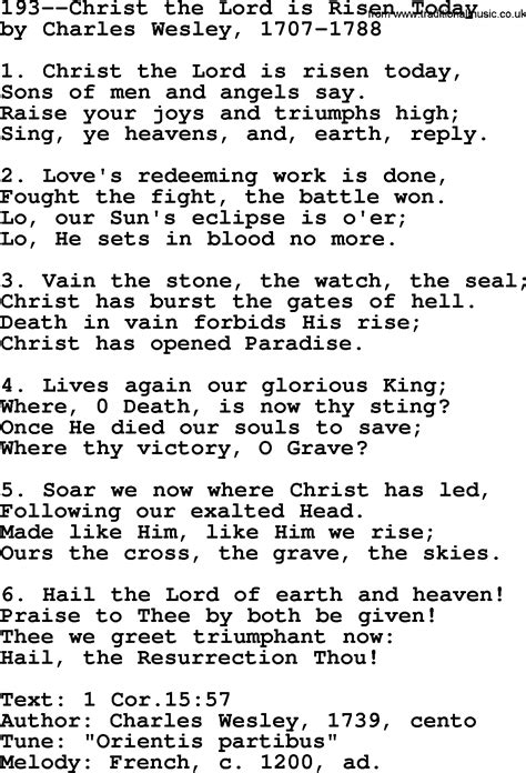 Lutheran Hymns Song193 Christ The Lord Is Risen Today Lyrics And Pdf