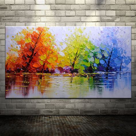 Large Handpainted Color Tree Abstract Landscape Oil Paintings On Canvas ...