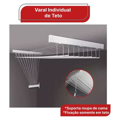 Varal De Teto Individual Varetas Alum Nio Forte Cm