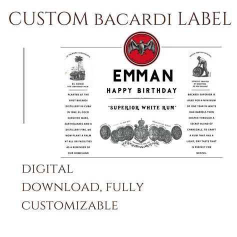 Etiqueta Bacardi Personalizada Descarga Digital Etiqueta Bacardi