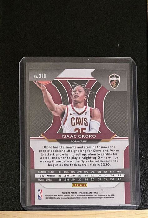 2020 21 Panini Prizm Isaac Okoro Base Rookie Card 298 RC Cleveland