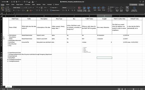 Create A Data Dictionary Using Excel Spreadsheet