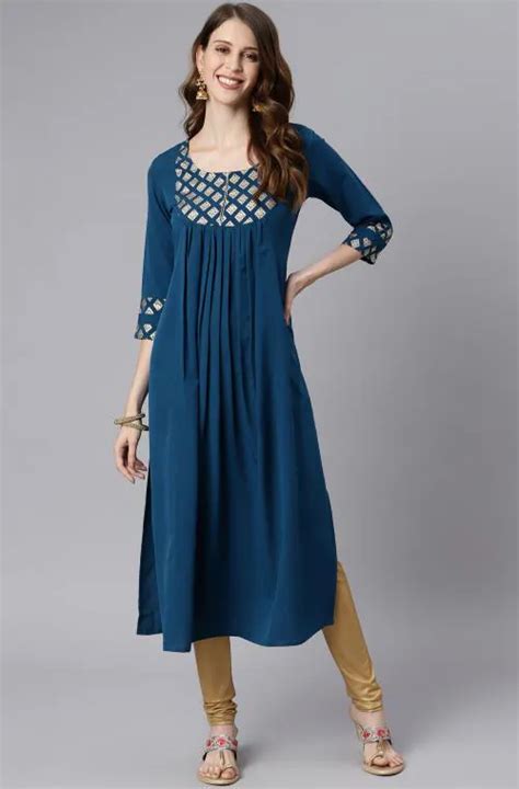 Buy Janasya Women S Teal Poly Crepe Kurta Online At Best Prices In