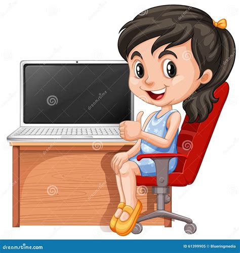 Girl working on computer stock vector. Illustration of school - 61399905