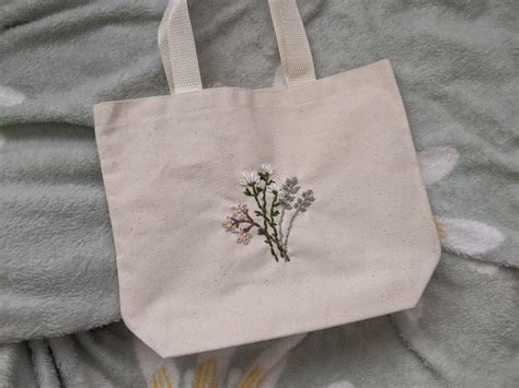 Floral Hand Embroidered Cosmetic Canvas Mini Tote Bag Etsy