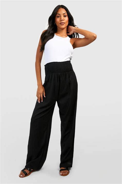 Maternity Shirred Waist Linen Wide Leg Pants Boohoo Usa