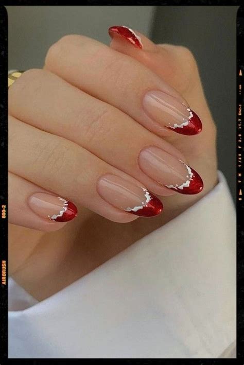 Red French Tip Holiday Nails Manicura De Uñas Manicura Uñas Elegantes Y Sencillas