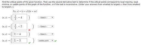 Solved Find The Critical Points Of The Given Function Then Chegg