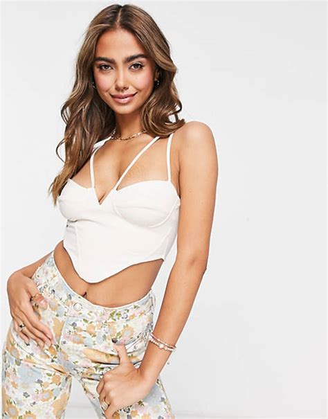 Stradivarius Corset Top With Strap Detail In Ecru Asos