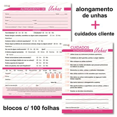 Ficha Anamnese Alongamento De Unhas Pink Bloco Cuidados Cliente