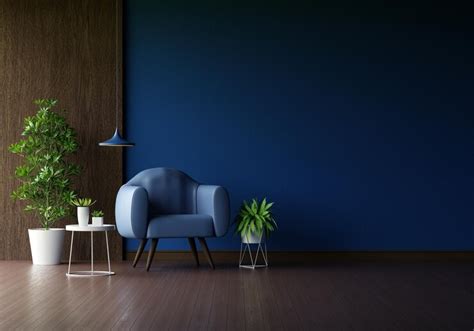 Premium Photo | Armchair in blue living room with copy space