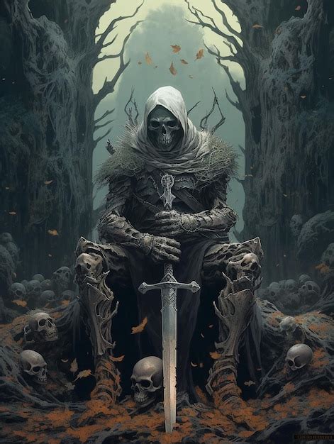 Premium Ai Image A Dark Fantasy Artwork Of A Skeleton Sitting On A