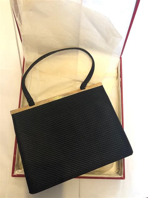 Cartier 9ct Gold And Black Silk Evening Bag Vintage 1955 Chelsea