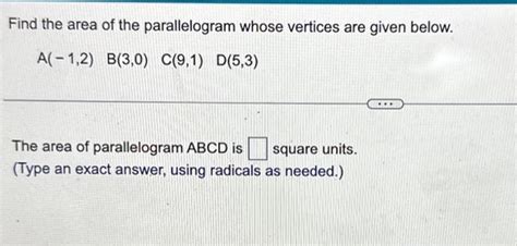 Solved Find The Area Of The Parallelogram Whose Vertices Are Chegg