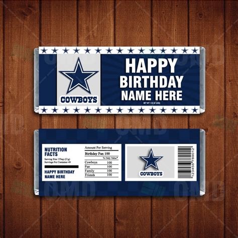 Dallas Cowboys Custom Candy Bar Wrapper Sports Invites