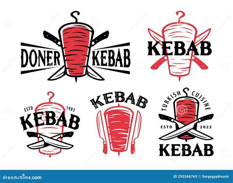 Doner Kebab Logo Turkish And Arabic Fast Food Restaurant Label Set