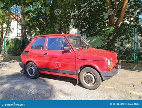 Classic Small Red Polish Car Polski Fiat P Dparked Editorial