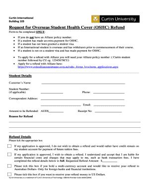 Oshc Refund Form Fill Online Printable Fillable Blank PdfFiller