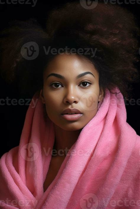 Pure Beauty Beautiful Young Afroamerican Woman Wrapped In Towel Keeping