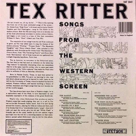 Ritter Tex Songs From The Western Scene Lp