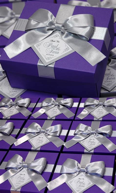 Silver And Purple Wedding Favor Boxes Elegant Personalized Etsy