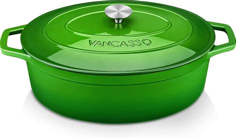 Vancasso Cast Iron Pot Liters Green Oval Enamelled Casserole Dish