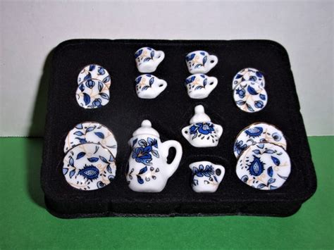 Porcelain Miniature Tea Set/white With Blue Flowers-17 Pcs. / - Etsy