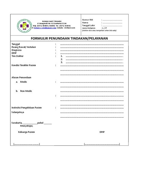 Formulir Penundaan Tindakan Pelayanan Pdf