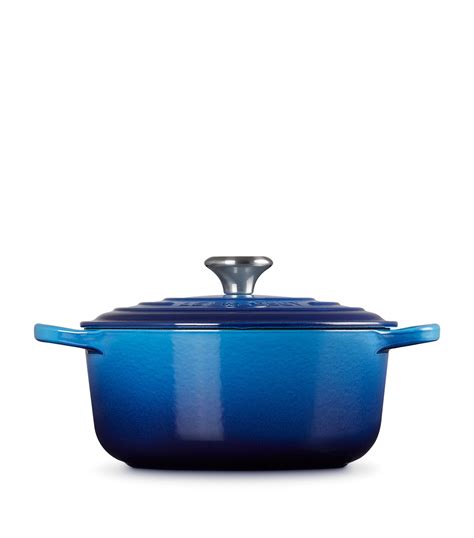 Le Creuset Blue Cast Iron Round Casserole Dish Cm Harrods Uk