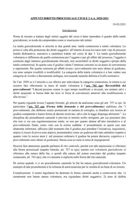 APPUNTI PROCEDURA CIVILE APPUNTI DIRITTO PROCESSUALE CIVILE 2 A 2020