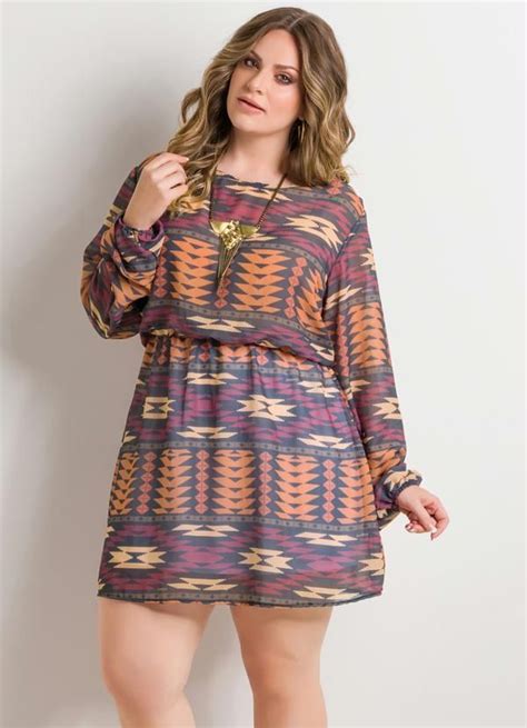 Quintess Vestido Com Leve Transparência Étnico Plus Size Moda