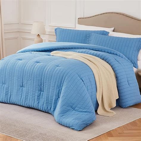 Amazon Quataly Blue King Comforter Set 3 Pieces Seersucker