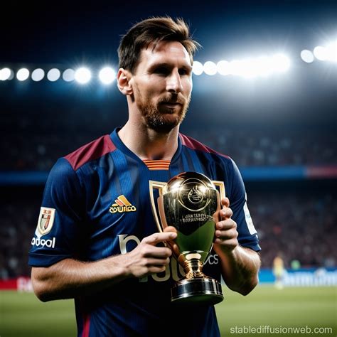 Lionel Messi Holding The Ucl Ball Prompts Stable Diffusion Online