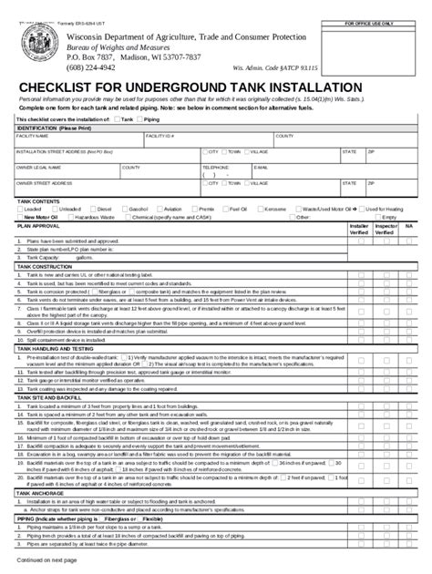 Underground Storage Tank Installation Checklist Datcp Wi Doc Template