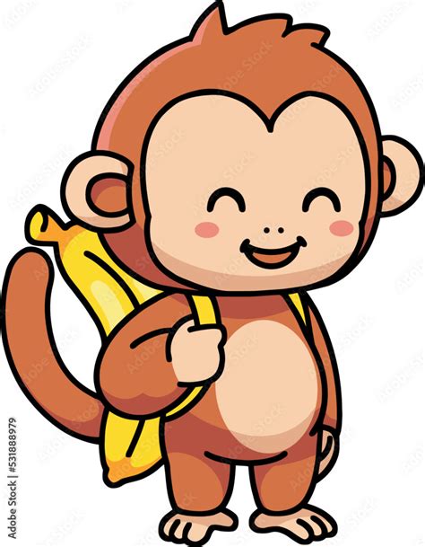 Vector Illustration Of A Cute Cartoon Monkey Isolated On A White