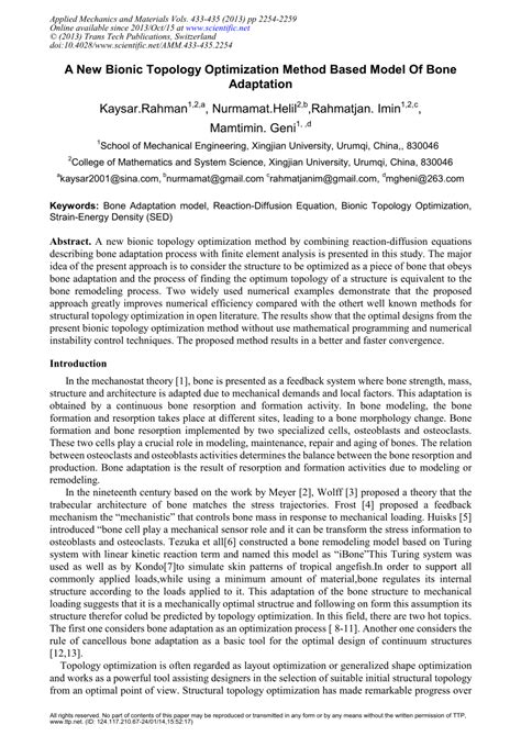 Pdf A New Bionic Topology Optimization Method Based Model Of Bone