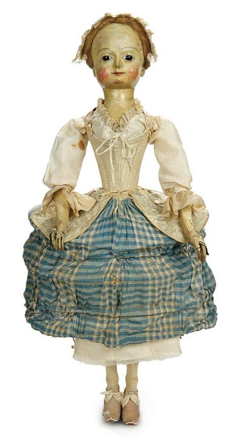 Early 18th Century English Wooden Doll Original Costume 1739 Dated Coin Pocket Wooden Dolls