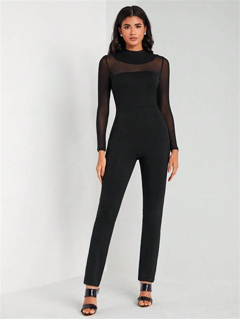 Kadeem Alphanso Fyffe Contrast Mesh Mock Neck Unitard Jumpsuit Shein Usa