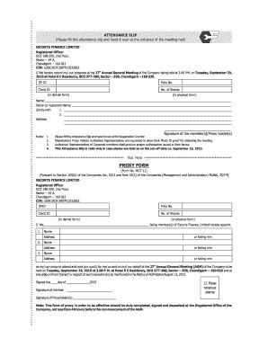 Fillable Online Attendance Slip And Proxy Form Escorts Finance Ltd