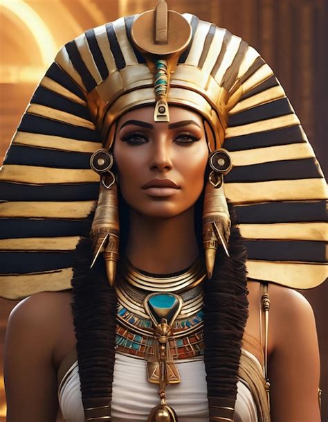 A Portrait Of An Ancient Egyptian Queen With A Regal Headdress Holding
