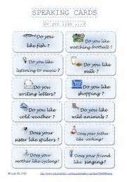 SPEAKING CARDS Do You Like Part 3 ESL Worksheet By Lucak F