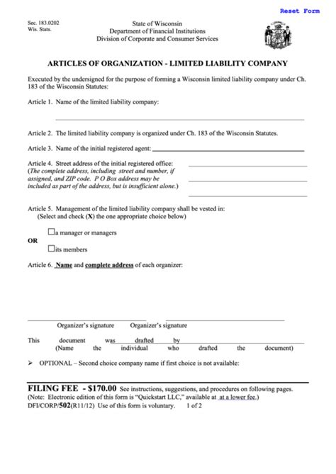 Fillable Articles Of Organization Limited Liability Company Printable